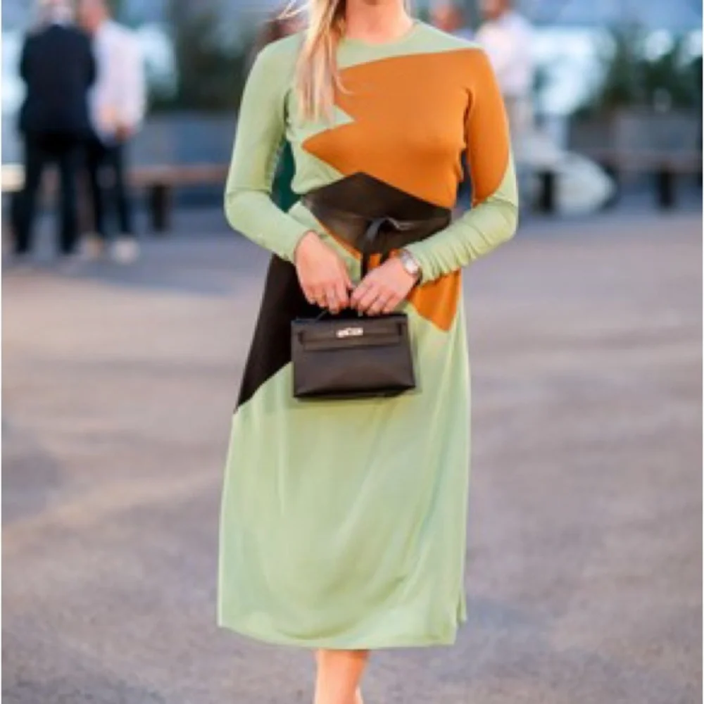 Tory Burch Colorblock Honeycomb Jersey Dress Size 0 Runway Geometric Green - Picture 11 of 13